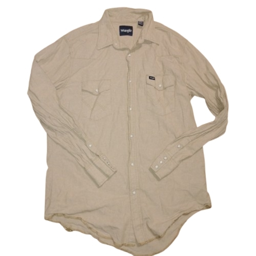 Wrangler Pearl Snap Western Shirt Men's XLT Tan 100% Cotton Workwear Ranch